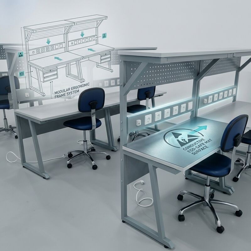 Модульная антистатическая рабочая станция ESD с ящиком, полкой, розеткой и комплектом заземления